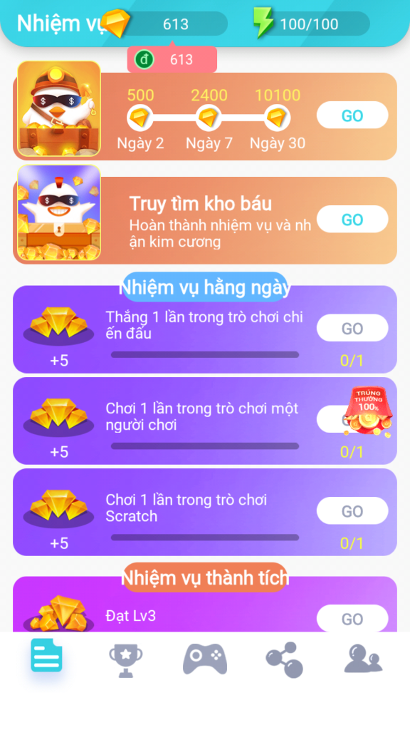 Easy coin làm nhiệm vụ hàng ngày nhận kim cương